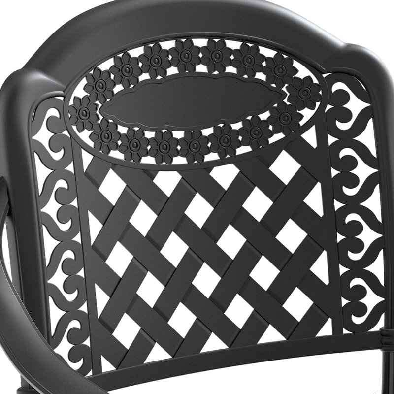 Cast Aluminum Patio Furniture With 4 Cushions - 5 , Black, Noise Reducing, Rectangular Table, Outdoor Enjoyment In Black Water Cushions, Stackable, Comfort