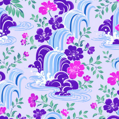 Rouleau de papier peint amovible à motif de feuilles de forêt, cascade mauve, paysage nature, l 17,7 po x H 118 po