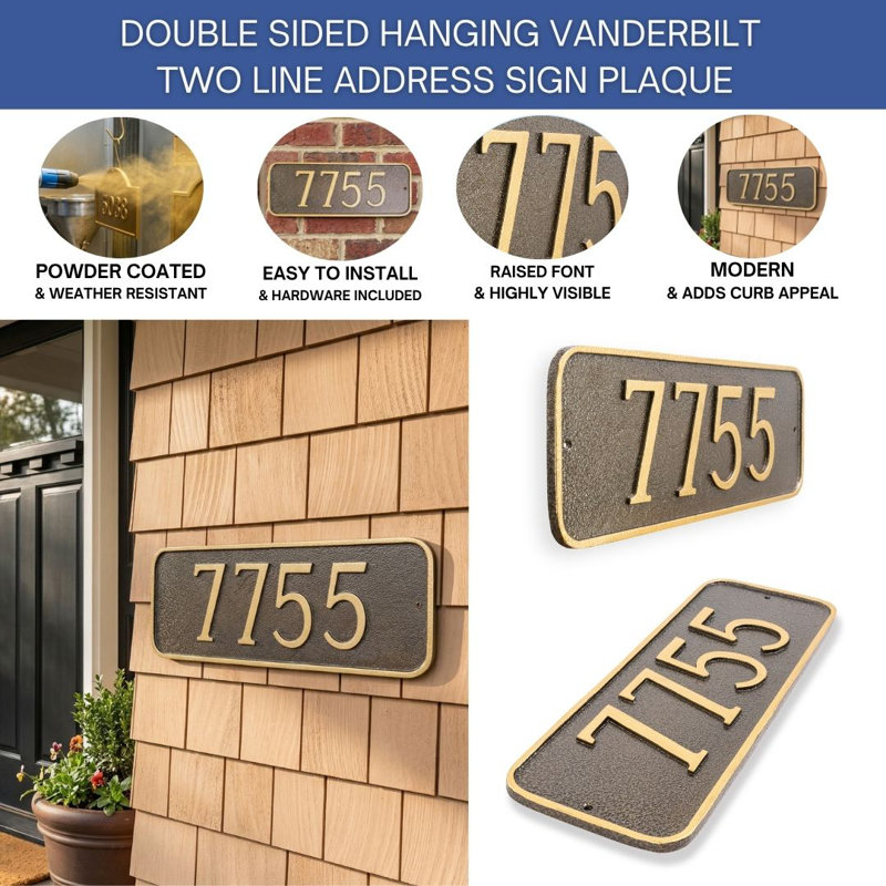 Rectangle Address Sign, Yes, Black/Gold