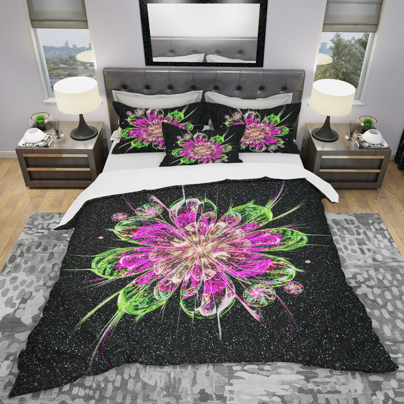 Ensemble de housse de couette à fleur fractale perfect, Housse de couette très grand + 2 taies décoratives