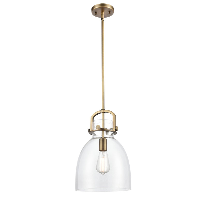 Luminaire suspendu 1 lumière Badillo, Laiton brossé, Clair, H 14,75 po x l 10 po x P 10 po