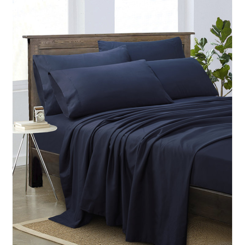 Videri Home Super Soft Sheet Set, Queen Sheet Set + Fitted Sheet + 2 Pillowcases, Navy
