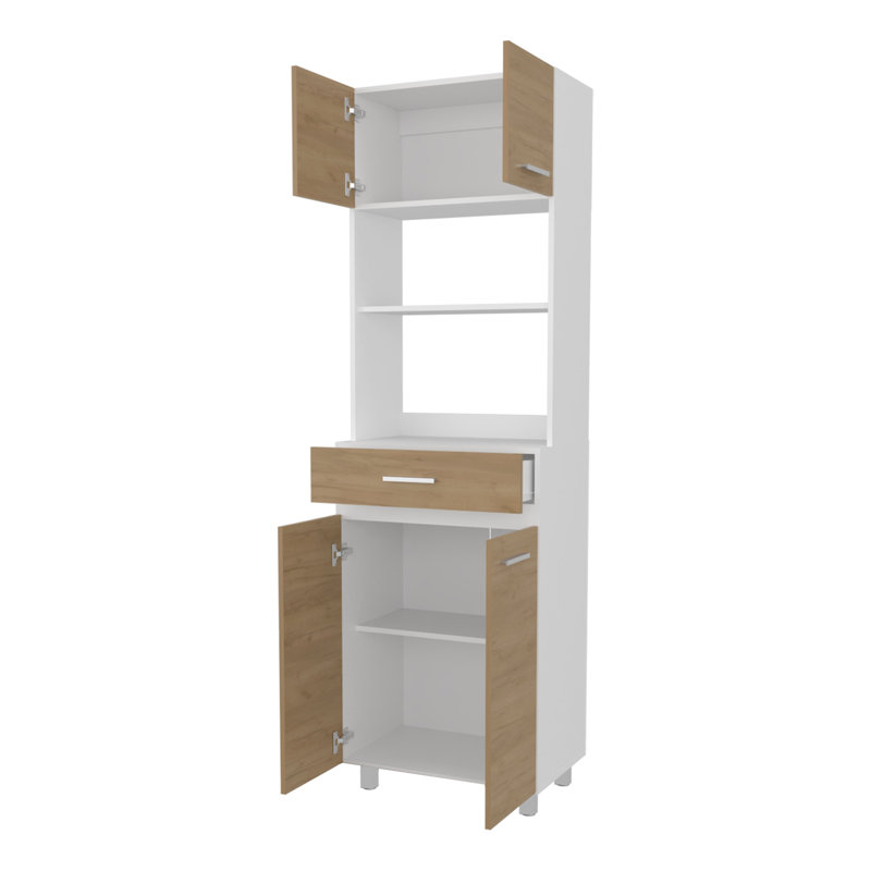 Tall Kitchen Storage Cabinet with Doors, Drawer and Open Microwave Shelf
