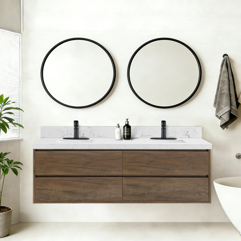 Meuble-lavabo flottant peu encombrant, Chêne foncé, 72"