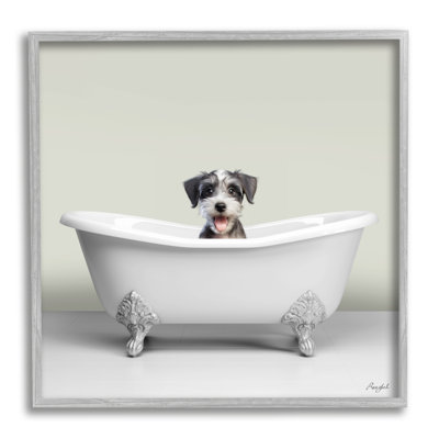 Pastel Puppy in Bathtub by Roozbeh Single Picture Frame Print on Canvas