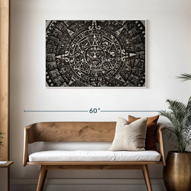 Calendrier maya noir, Cadre flottant blanc, 43 po x 29 po