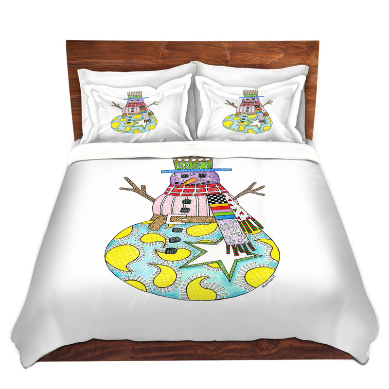 Ensemble de housse de couette bonhomme de neige, 1 housse + 2 taies très grand lit, Blanc
