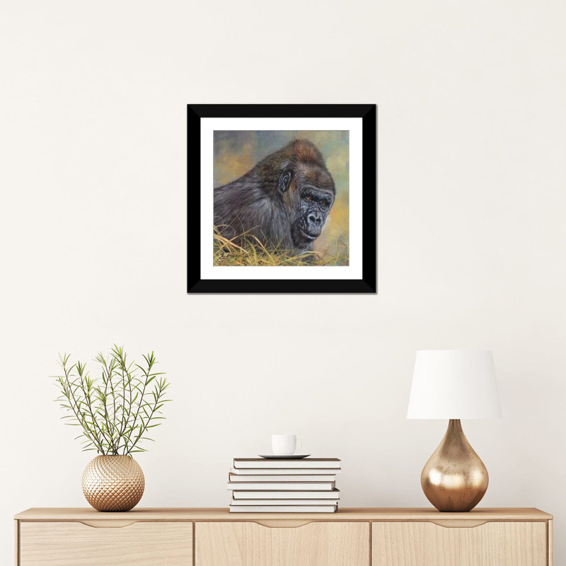 « gorilla », impression sur toile, Papier d'art encadré noir, Blanc, H 24 po x l 24 po x P 1 po