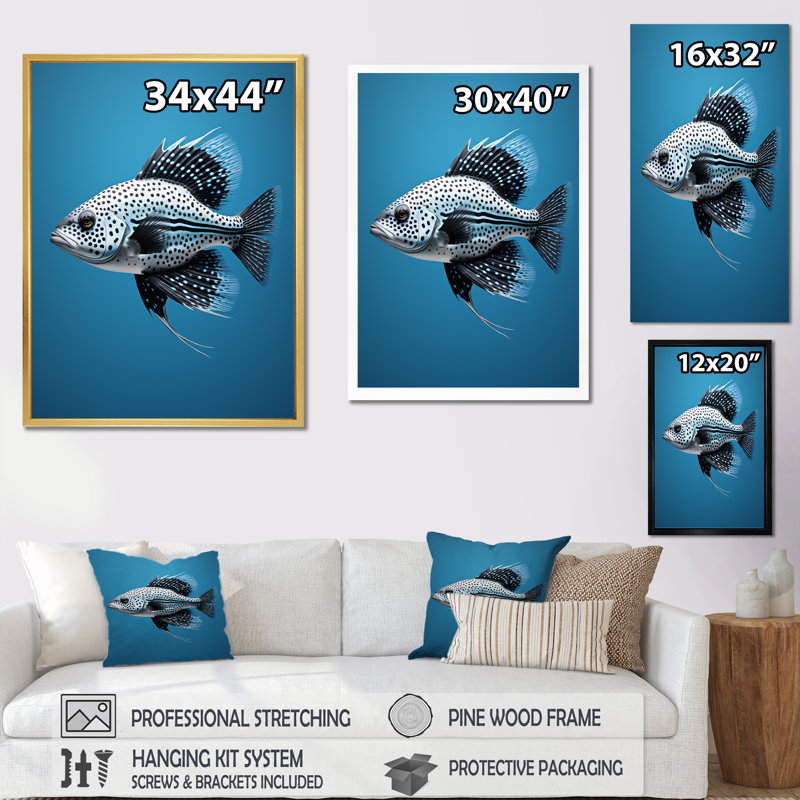 Poisson et petit animal sous-marin corail, Cadre doré simple, H 20 po x l 12 po x P 1 po