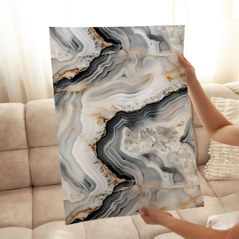 Motif abstrait géométrique de marbre gris, impression d'art moderne sans cadre, H 16 po x l 12 po