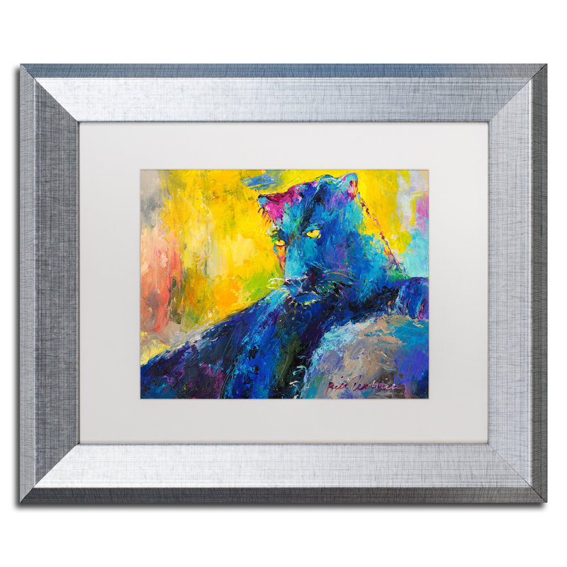 « black panther », impression sur toile, H 11 po x l 14 po x P 0,5 po, Cadre argenté, Blanc