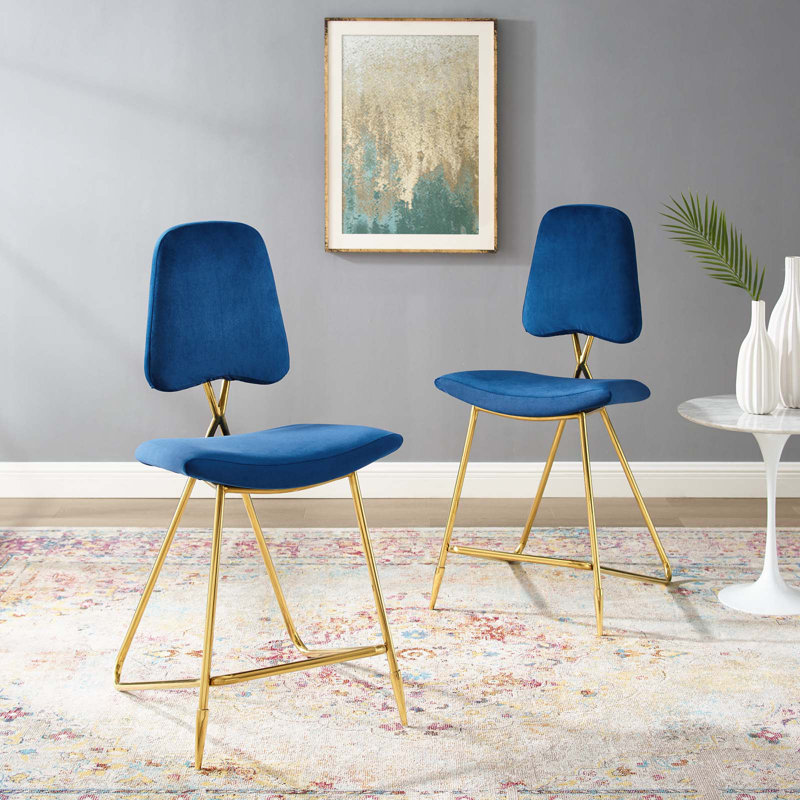 Ponder Bar Stool Performance Velvet Set of 2 by Modway, Ivory, Bar Stool (24.5” Seat Height)