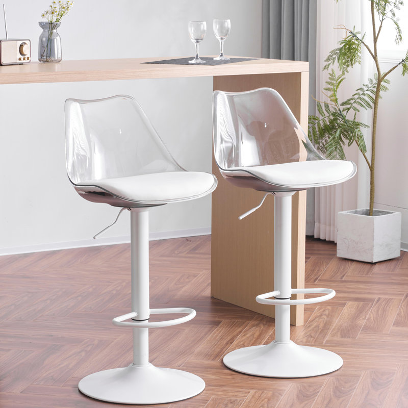 Tabouret de comptoir rembourré pivotant et réglable en hauteur, Blanc