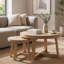 Ensemble de 2 tables basses gigognes - Rondes - Bois naturel - Structure en forme de X - Empilable - Moderne-1225245652