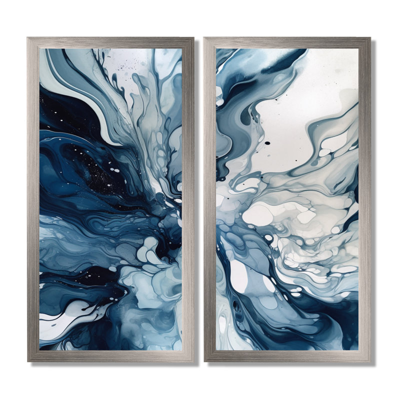 «Blue Gray Ethereal Elixir - Abstract Wall Decor», ensemble d'art mural encadré abstrait bleu, H 32 po x l 32 po, Avec cadre
