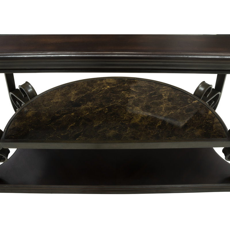 Table magnifique : dessus en verre, papier marbré, piètement en métal. Élégante table avec plateau et rangement en placage de bouleau.
