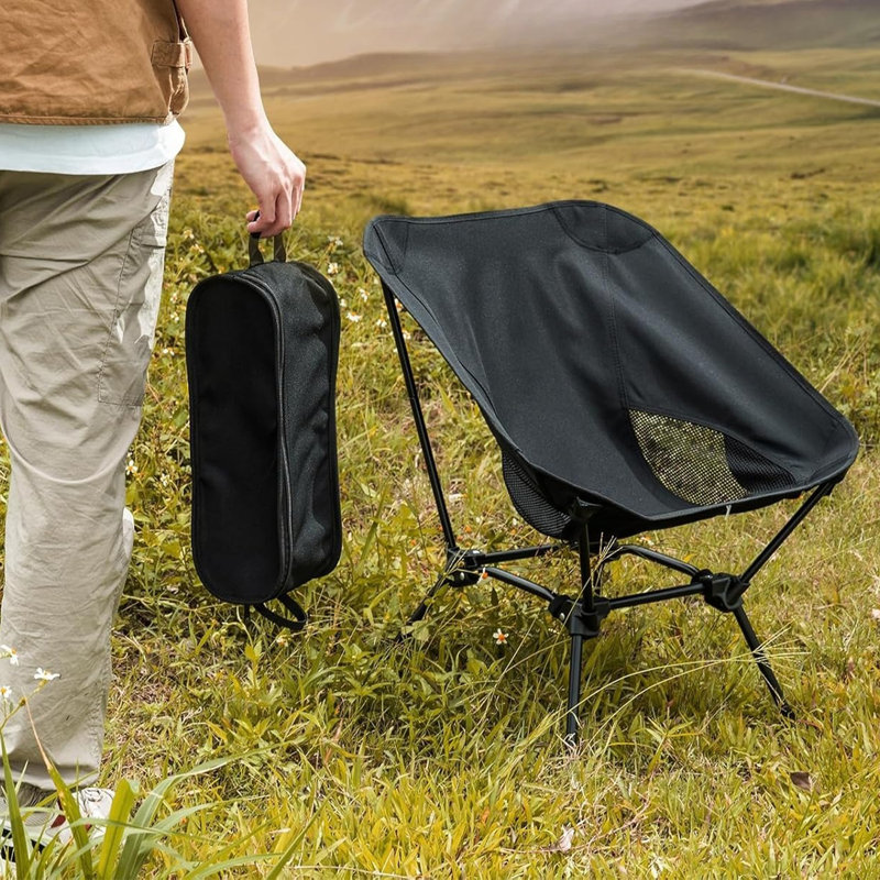 Chaise de camping avec poche latérale respirante, Noir