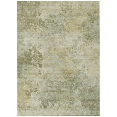 8' X 10' Sage And Beige Abstract Washable Indoor Outdoor Area Rug