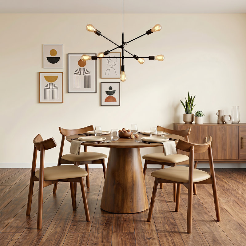 Ensemble de table de salle à manger 45 "Mid-Century, Brown, 5 Pieces: Table, 4 Chairs