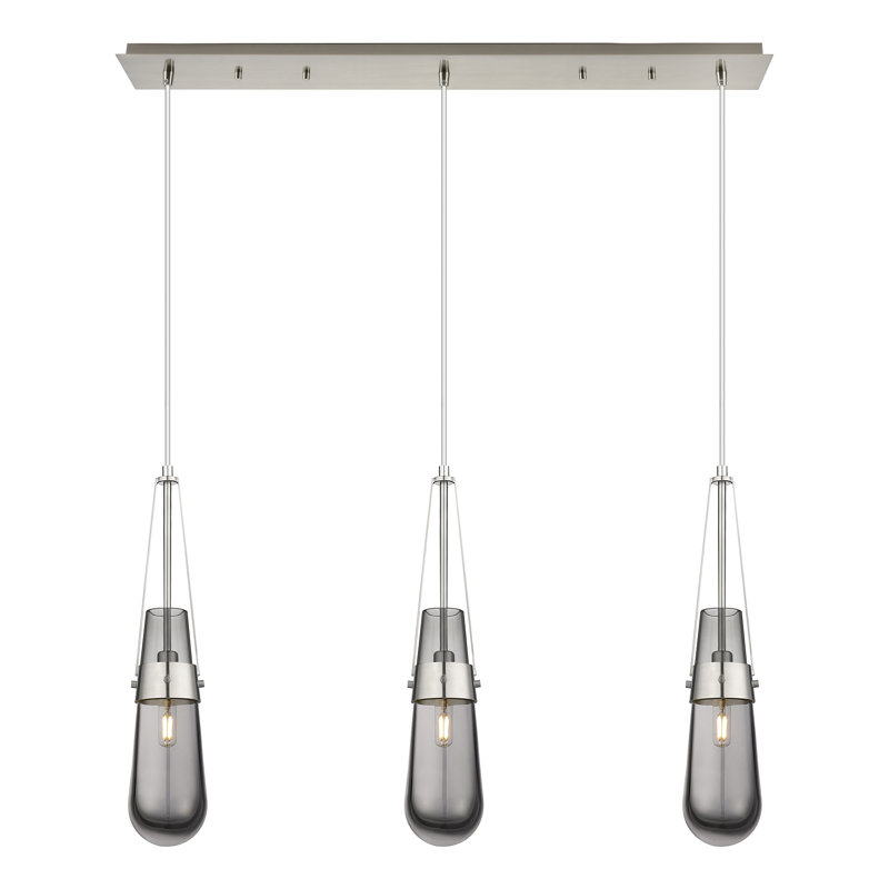 Ranson 3 - Light Kitchen Island Pendant, Light Smoke, Brushed Satin Nickel