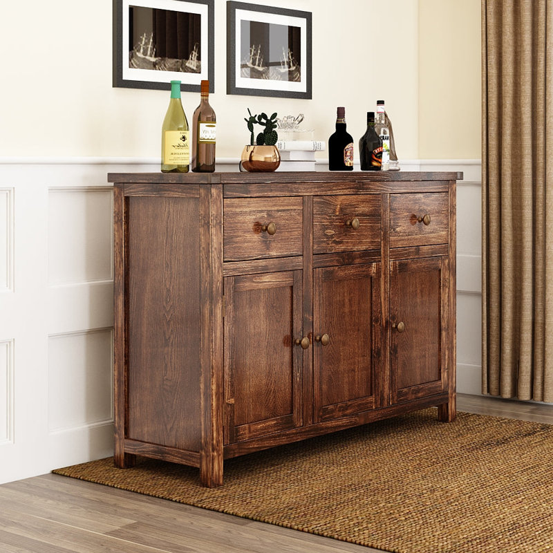 Solid Wood Sideboard (Long), Light Coffee - Stressed