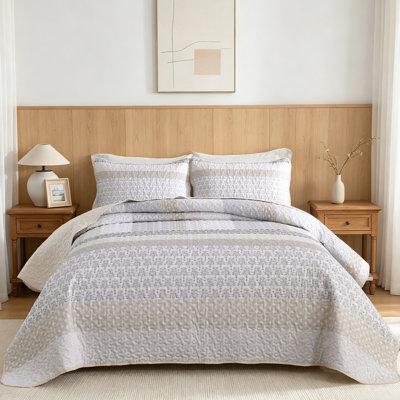 Ensemble de courtepointe 3 pièces à rayures bohémiennes en microfibre légère toutes saisons