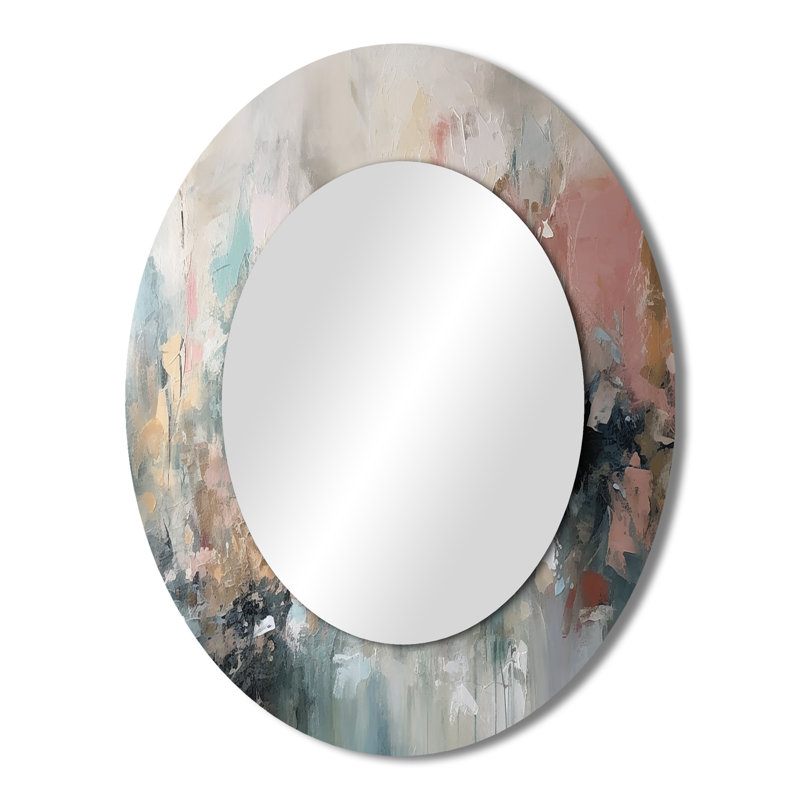 Brushstroke Abstract Painting I - Large Oval Wall Mirror On Metal, 43" x 33"