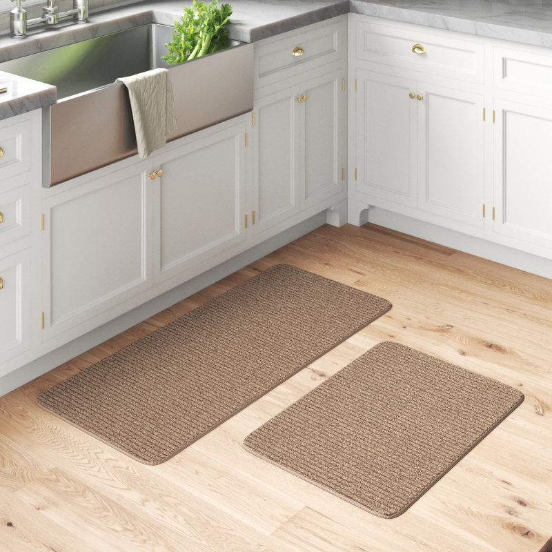 Arturas Solid Colour Synthetic Non-Skid Kitchen Mat, Beige