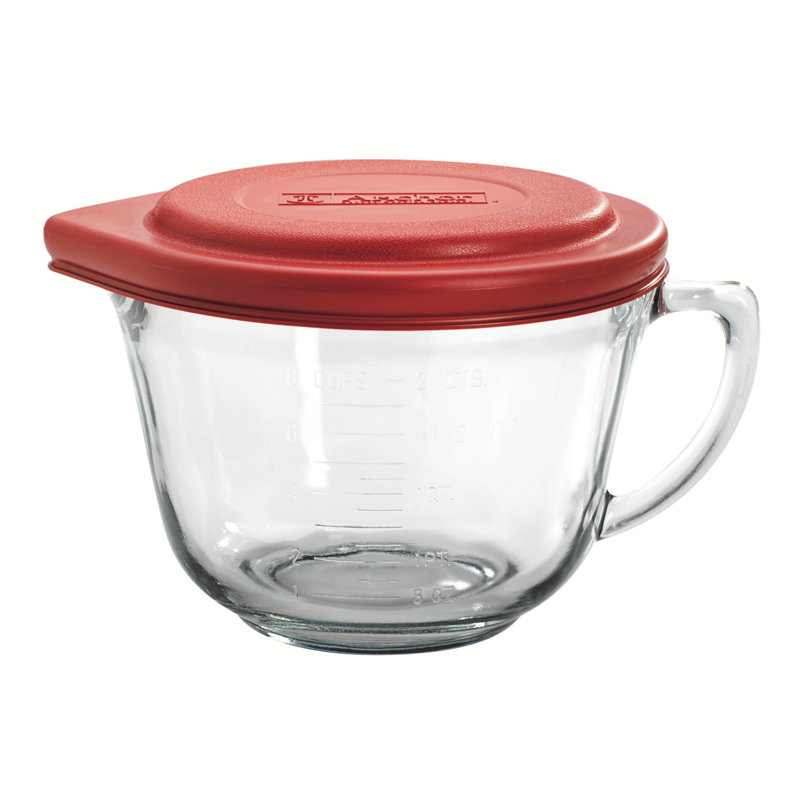 Bol à mélanger Anchor Hocking, bol en verre de 2 pintes avec couvercle rouge