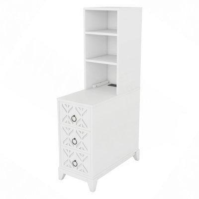 End Table With 3 Drawers, Corner Table With 2 Open Shelves, Tall Side Table For Bedroom And Corner