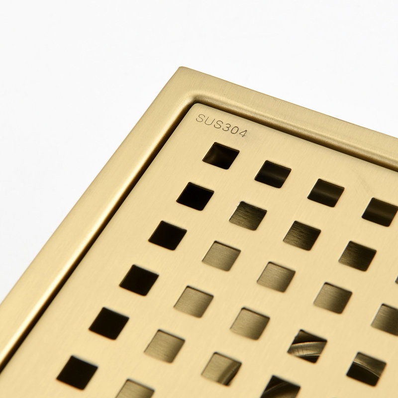 6 Inch Grid Shower Floor Drain, Brushed Gold