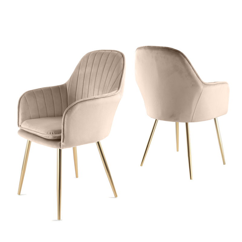 Taraji 46cm H Velvet Upholstered Metal Armchair, Taupe, Gold