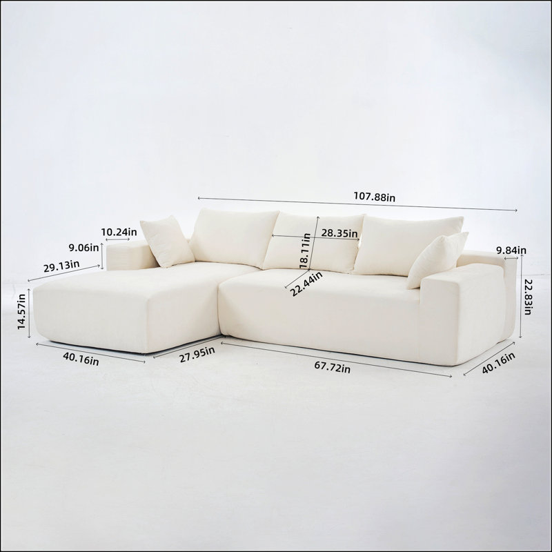 108*68 Inch Extra-Deep Modular Sofa, White Fabric