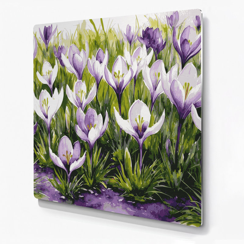 «Botanical Crocuses», art mural en métal gris, H 32 po x l 32 po