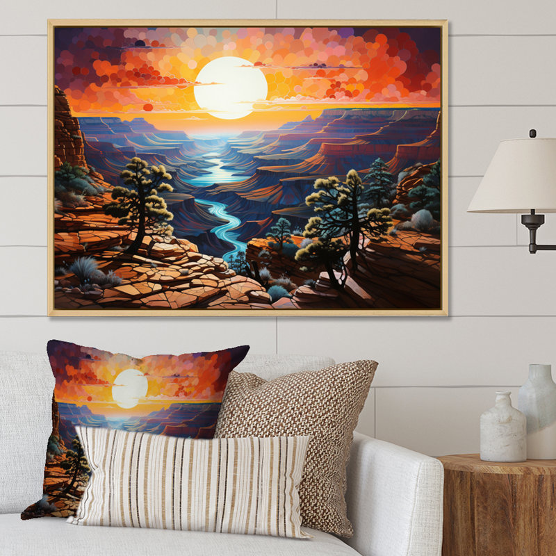 «Canyon Luminosité Pointillism I» sur toile, H 34 po x l 44 po x P 1,5 po, Cadre naturel flottant