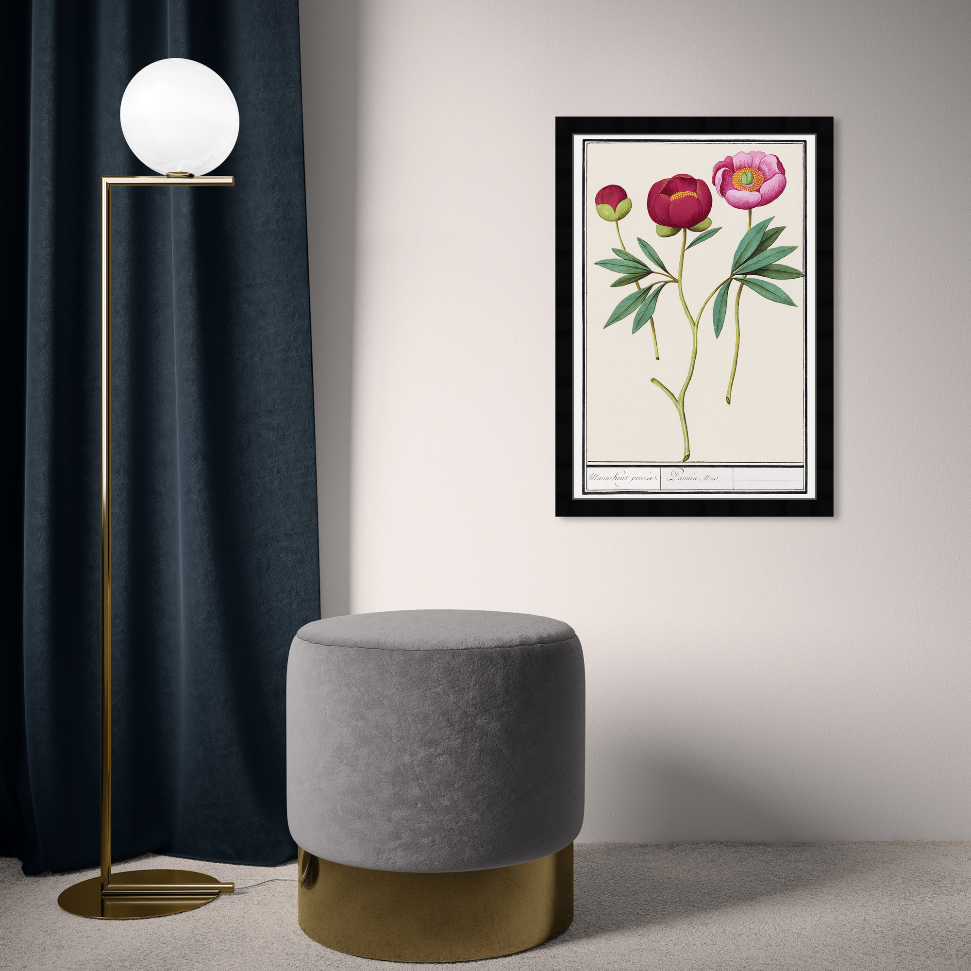 Red And Pink Peony Botanical Study by Oliver Gal, 26" H x 18" W, Black