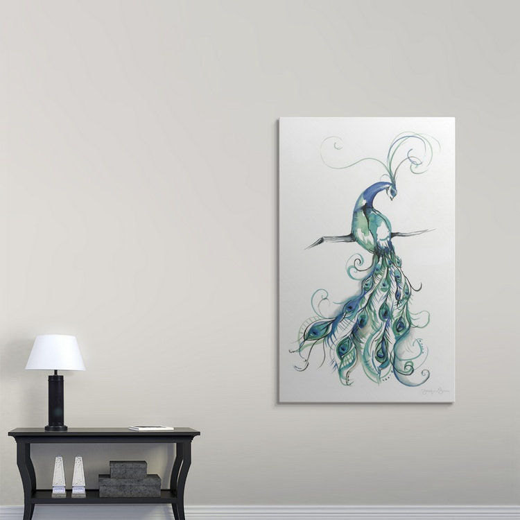 «Aquarelle Peacock I» par Jennifer Goldberger, reproduction d'art, H 36 po x l 24 po x P 1,25 po, Toile