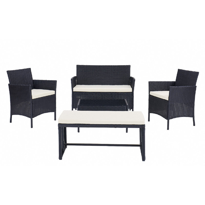 Junious 6 - Person Seating Group with Cushions, Black