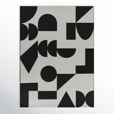 Vela Abstract Machine Woven Black Indoor/Outdoor Area Rug