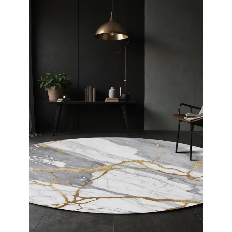 Tapis gris soyeux et moelleux, Rond 6 pi