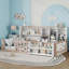 Base de lit plateforme en bois avec barrière de sécurité, tablettes de rangement latérales-404126054-404126055
