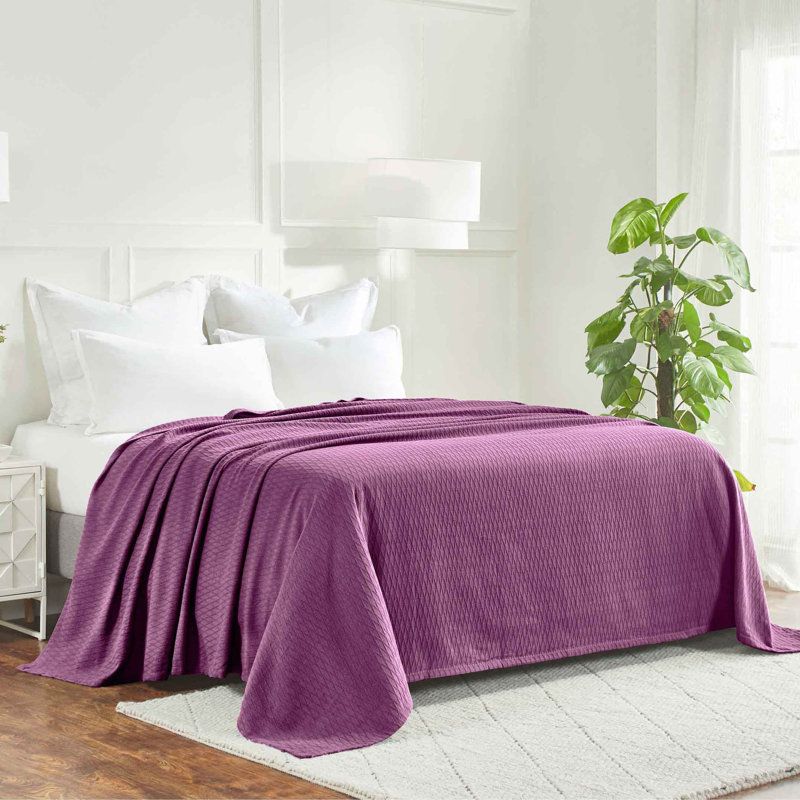 Jeté toutes saisons 100% coton Diamond Weave, Très grand californien, Mauve