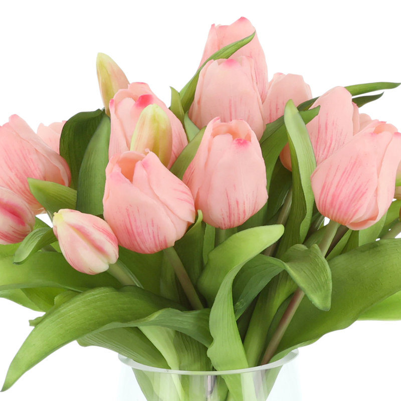 Vraies tulipes dans un vase en verre, Rose