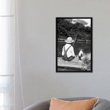 1920s-1930s Farm Boy Wearing Straw Hat And Overalls Sitting On Log With  Spotted Dog Fishing In Pond Print By Vintage - Item # PPI172398LARGE -  Posterazzi