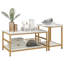 Ensemble de 2 tables basses rectangulaires et rondes à 2 rangées avec tablettes de rangement, plateau en faux marbre et structure en acier, table d'appoint pour le salon, blanc