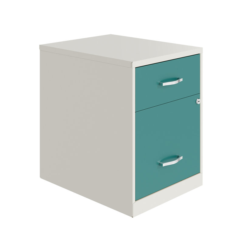 14.25'' Wide Steel File Cabinet, Teal/White