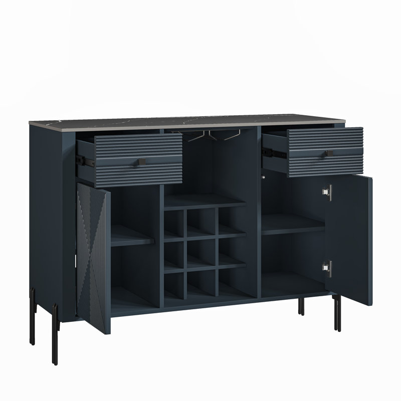 Breeonna 42'' Bar Cabinet, Dark Blue
