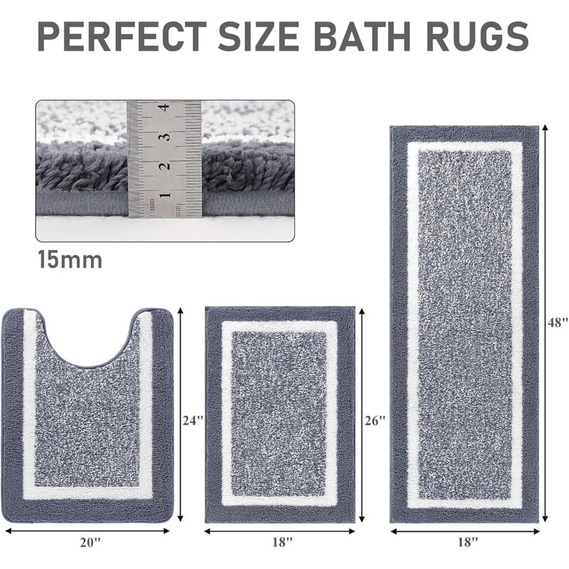 Ensemble de tapis de bain en microfibre antidérapant trois pièces pour salle de bain