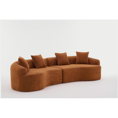 Compression Sponge Sofa Orange Curved Modular Sectional, 30D High-Density Chenille Sleeper Couch for Apartment, Living Room,110"L