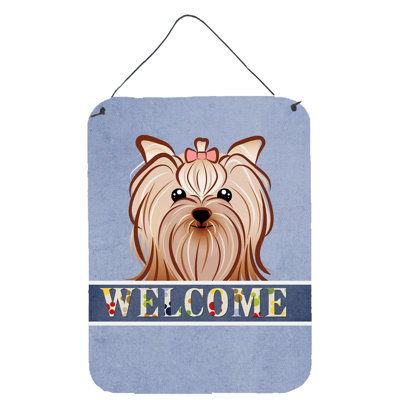 « yorkshire terrier welcome », reproduction de peinture à l’aluminium